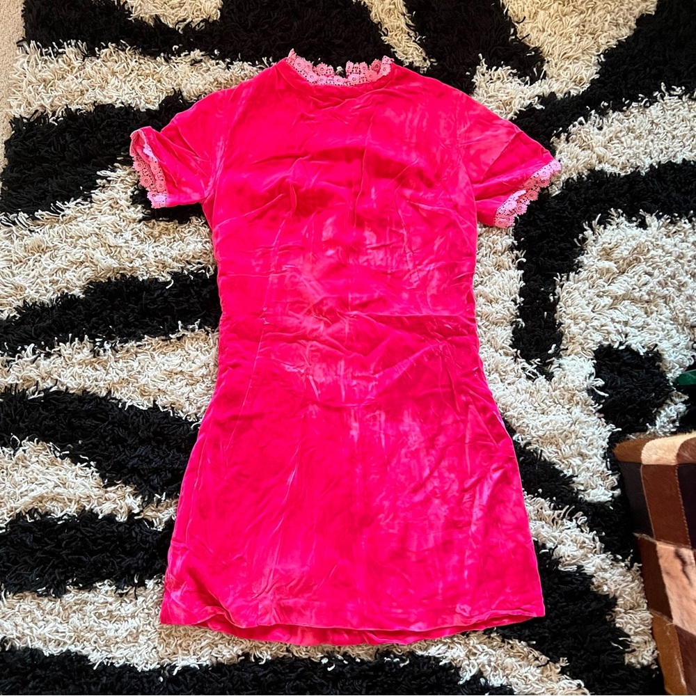 Beautiful PINK VELEVT vintage, handmade,  mini dress